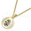 Oro Laminado Pendant Necklace, Gold Filled Style Hand of God Design, with Multicolor Micro Pave, Polished, Golden Finish, 04.156.0307.2.20 (02 MM Thickness, 20 Inches Length)