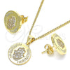 Oro Laminado Earring and Pendant Adult Set, Gold Filled Style Hand of God Design, with White Micro Pave, Polished, Golden Finish, 10.156.0250