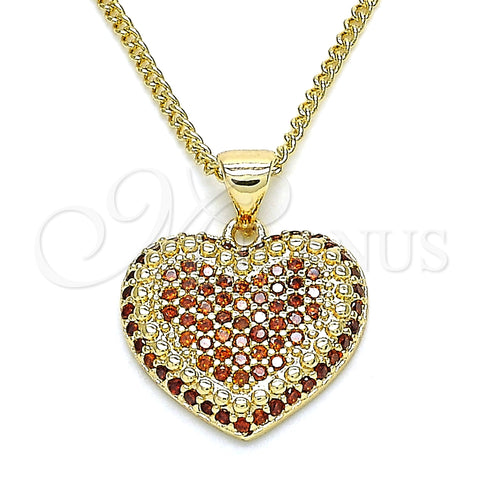 Oro Laminado Pendant Necklace, Gold Filled Style Heart Design, with Garnet Micro Pave, Polished, Golden Finish, 04.156.0308.2.20 (02 MM Thickness, 20 Inches Length)
