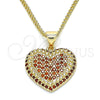 Oro Laminado Pendant Necklace, Gold Filled Style Heart Design, with Garnet Micro Pave, Polished, Golden Finish, 04.156.0308.2.20 (02 MM Thickness, 20 Inches Length)