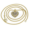 Oro Laminado Pendant Necklace, Gold Filled Style Heart Design, with Multicolor Micro Pave, Polished, Golden Finish, 04.156.0308.3.20 (02 MM Thickness, 20 Inches Length)