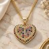 Oro Laminado Pendant Necklace, Gold Filled Style Heart Design, with Multicolor Micro Pave, Polished, Golden Finish, 04.156.0308.3.20 (02 MM Thickness, 20 Inches Length)