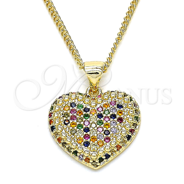Gold Filled Necklace — Pendant Necklace Heart Design with Multicolor Micro Pave — main product view — SKU 134427 | Oro Laminado collar — Pendant Necklace corazón diseño with Multicolor Micro Pave — SKU 134427