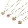 Oro Laminado Pendant Necklace, Gold Filled Style Heart Design, with Multicolor Micro Pave, Polished, Golden Finish, 04.156.0308.3.20 (02 MM Thickness, 20 Inches Length)