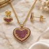 Oro Laminado Earring and Pendant Adult Set, Gold Filled Style Heart Design, with Ruby Micro Pave, Polished, Golden Finish, 10.156.0251.1