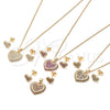 Oro Laminado Earring and Pendant Adult Set, Gold Filled Style Heart Design, with Ruby Micro Pave, Polished, Golden Finish, 10.156.0251.1