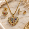 Oro Laminado Earring and Pendant Adult Set, Gold Filled Style Heart Design, with Multicolor Micro Pave, Polished, Golden Finish, 10.156.0251.3
