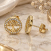 Oro Laminado Stud Earring, Gold Filled Style Tree Design, with White Micro Pave, Polished, Golden Finish, 02.156.0447