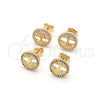 Oro Laminado Stud Earring, Gold Filled Style Tree Design, with White Micro Pave, Polished, Golden Finish, 02.156.0447