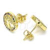 Oro Laminado Stud Earring, Gold Filled Style Tree Design, with Multicolor Micro Pave, Polished, Golden Finish, 02.156.0447.1