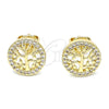 Oro Laminado Stud Earring, Gold Filled Style Tree Design, with Multicolor Micro Pave, Polished, Golden Finish, 02.156.0448
