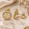 Oro Laminado Stud Earring, Gold Filled Style Tree Design, with Multicolor Micro Pave, Polished, Golden Finish, 02.156.0448