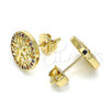 Oro Laminado Stud Earring, Gold Filled Style Tree Design, with Multicolor Micro Pave, Polished, Golden Finish, 02.156.0448.1