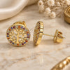 Oro Laminado Stud Earring, Gold Filled Style Tree Design, with Multicolor Micro Pave, Polished, Golden Finish, 02.156.0448.1