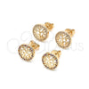 Oro Laminado Stud Earring, Gold Filled Style Tree Design, with Multicolor Micro Pave, Polished, Golden Finish, 02.156.0448.1