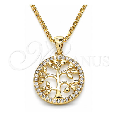 Oro Laminado Pendant Necklace, Gold Filled Style Tree Design, with White Micro Pave, Polished, Golden Finish, 04.156.0310.20 (02 MM Thickness, 20 Inches Length)