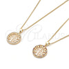 Oro Laminado Pendant Necklace, Gold Filled Style Tree Design, with White Micro Pave, Polished, Golden Finish, 04.156.0310.20 (02 MM Thickness, 20 Inches Length)