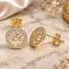 Oro Laminado Stud Earring, Gold Filled Style Tree Design, with White Micro Pave, Polished, Golden Finish, 02.156.0449