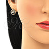 Oro Laminado Stud Earring, Gold Filled Style Tree Design, with Multicolor Micro Pave, Polished, Golden Finish, 02.156.0449.1
