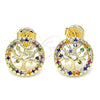 Oro Laminado Stud Earring, Gold Filled Style Tree Design, with Multicolor Micro Pave, Polished, Golden Finish, 02.156.0449.1