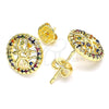 Oro Laminado Stud Earring, Gold Filled Style Tree Design, with Multicolor Micro Pave, Polished, Golden Finish, 02.156.0449.1