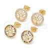 Oro Laminado Stud Earring, Gold Filled Style Tree Design, with Multicolor Micro Pave, Polished, Golden Finish, 02.156.0449.1