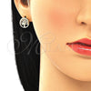 Oro Laminado Stud Earring, Gold Filled Style Tree Design, with White Micro Pave, Polished, Golden Finish, 02.156.0450