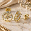 Oro Laminado Stud Earring, Gold Filled Style Tree Design, with White Micro Pave, Polished, Golden Finish, 02.156.0450