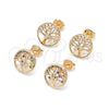 Oro Laminado Stud Earring, Gold Filled Style Tree Design, with Multicolor Micro Pave, Polished, Golden Finish, 02.156.0450.1