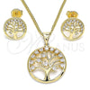 Oro Laminado Earring and Pendant Adult Set, Gold Filled Style Tree Design, with White Cubic Zirconia, Polished, Golden Finish, 10.156.0255
