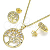 Oro Laminado Earring and Pendant Adult Set, Gold Filled Style Tree Design, with White Cubic Zirconia, Polished, Golden Finish, 10.156.0255
