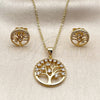 Oro Laminado Earring and Pendant Adult Set, Gold Filled Style Tree Design, with White Cubic Zirconia, Polished, Golden Finish, 10.156.0255