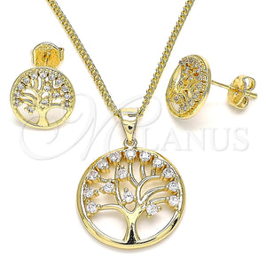 Oro Laminado Earring and Pendant Adult Set, Gold Filled Style Tree Design, with White Cubic Zirconia, Polished, Golden Finish, 10.156.0255