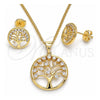 Oro Laminado Earring and Pendant Adult Set, Gold Filled Style Tree Design, with White Cubic Zirconia, Polished, Golden Finish, 10.156.0255