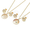 Oro Laminado Earring and Pendant Adult Set, Gold Filled Style Tree Design, with White Cubic Zirconia, Polished, Golden Finish, 10.156.0255