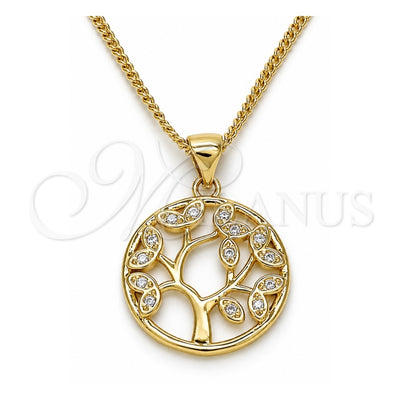 Oro Laminado Pendant Necklace, Gold Filled Style Tree Design, with White Micro Pave, Polished, Golden Finish, 04.156.0313.20 (02 MM Thickness, 20 Inches Length)
