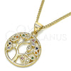 Oro Laminado Pendant Necklace, Gold Filled Style Tree Design, with Multicolor Micro Pave, Polished, Golden Finish, 04.156.0313.1.20 (02 MM Thickness, 20 Inches Length)
