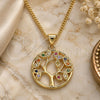 Oro Laminado Pendant Necklace, Gold Filled Style Tree Design, with Multicolor Micro Pave, Polished, Golden Finish, 04.156.0313.1.20 (02 MM Thickness, 20 Inches Length)