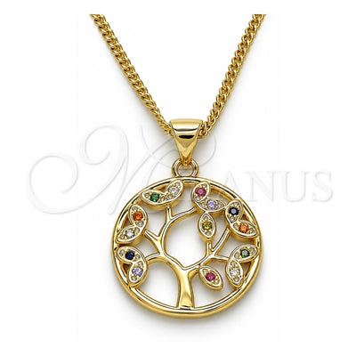 Oro Laminado Pendant Necklace, Gold Filled Style Tree Design, with Multicolor Micro Pave, Polished, Golden Finish, 04.156.0313.1.20 (02 MM Thickness, 20 Inches Length)