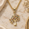 Oro Laminado Pendant Necklace, Gold Filled Style Tree Design, with Multicolor Micro Pave, Polished, Golden Finish, 04.156.0314.1.20 (02 MM Thickness, 20 Inches Length)