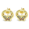 Oro Laminado Stud Earring, Gold Filled Style Butterfly Design, with Multicolor Micro Pave, Polished, Golden Finish, 02.156.0453.3