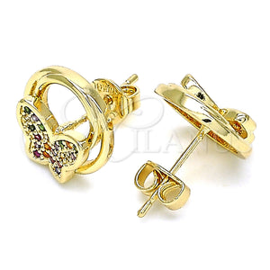 Gold Filled Ring — Stud Earring Butterfly Design with Multicolor Micro Pave — main product view — SKU 134471 | Oro Laminado anillo — Stud Earring Butterfly diseño with Multicolor Micro Pave — SKU 134471