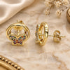 Oro Laminado Stud Earring, Gold Filled Style Butterfly Design, with Multicolor Micro Pave, Polished, Golden Finish, 02.156.0453.3