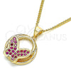 Oro Laminado Pendant Necklace, Gold Filled Style Butterfly Design, with Ruby Micro Pave, Polished, Golden Finish, 04.156.0315.1.20 (02 MM Thickness, 20 Inches Length)