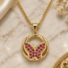 Oro Laminado Pendant Necklace, Gold Filled Style Butterfly Design, with Ruby Micro Pave, Polished, Golden Finish, 04.156.0315.1.20 (02 MM Thickness, 20 Inches Length)