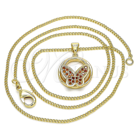 Oro Laminado Pendant Necklace, Gold Filled Style Butterfly Design, with Garnet Micro Pave, Polished, Golden Finish, 04.156.0315.2.20 (02 MM Thickness, 20 Inches Length)