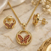 Oro Laminado Earring and Pendant Adult Set, Gold Filled Style Butterfly Design, with Garnet Micro Pave, Polished, Golden Finish, 10.156.0258.2