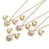 Oro Laminado Earring and Pendant Adult Set, Gold Filled Style Butterfly Design, with Garnet Micro Pave, Polished, Golden Finish, 10.156.0258.2