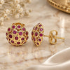 Oro Laminado Stud Earring, Gold Filled Style with Ruby Micro Pave, Polished, Golden Finish, 02.156.0454.1