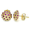 Oro Laminado Stud Earring, Gold Filled Style with Ruby Micro Pave, Polished, Golden Finish, 02.156.0454.1